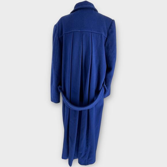 Vintage Jennifer Chase Royal Blue Long Wool Pea Trench Coat Pleated Back 14 - Picture 3 of 11